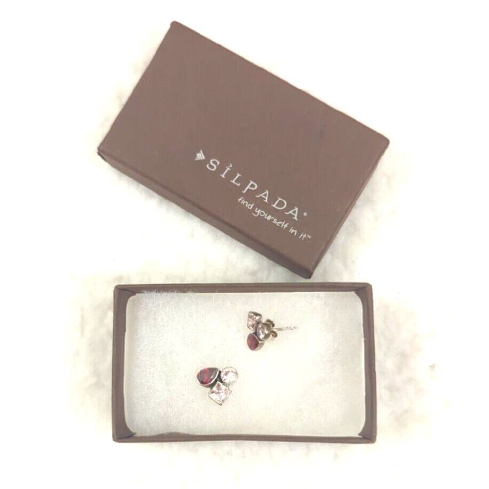 Silpada Vintage .925 Sterling Silver Post Earrings Hearts Aflutter Cubic Zirc